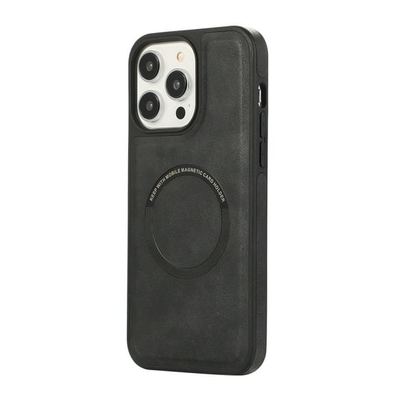 Mantto PU Leather Wrapped Case Compatible for iPhone 15 Pro Max, Slim Magnetic Case Compatible with MagSafe Wireless Charging for Women Men, Lens Protection Shockproof Case, Black