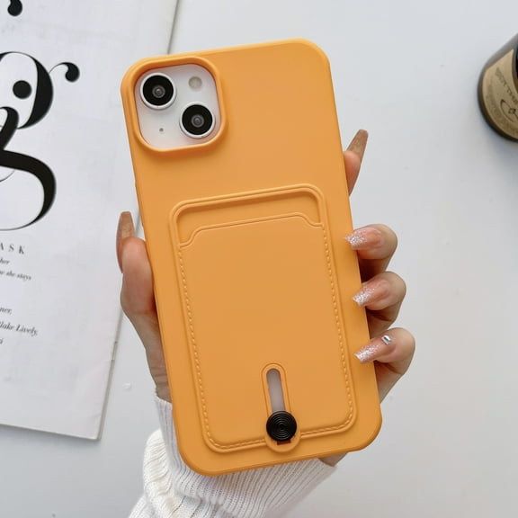 Mantto Phone Case for iPhone 11 with Card Holder Soft Liquid Silicone Credit Card Slot Holder Shockproof Anti-Scratch TPU Rubber Protective Wallet Slim Cover for Women Men, Orange
