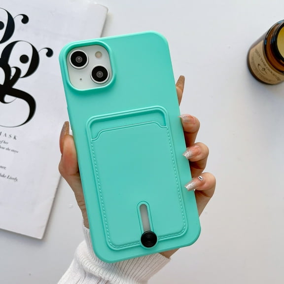 Mantto Phone Case for iPhone 12 with Card Holder Soft Liquid Silicone Credit Card Slot Holder Shockproof Anti-Scratch TPU Rubber Protective Wallet Slim Cover for Women Men, Lightgreen