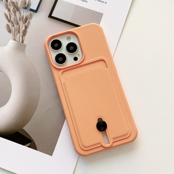Mantto Phone Case for iPhone 8 Plus / 7 Plus with Card Holder Soft Liquid Silicone Credit Card Slot Holder Shockproof Anti-Scratch TPU Rubber Protective Wallet Slim Cover for Women Men, Orange