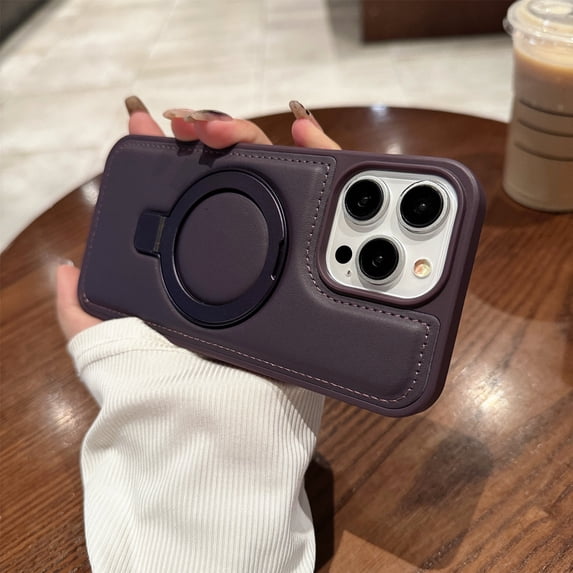 Mantto Premium PU Leather Case for iPhone 14, with Kickstand Feature, Compatible with MagSafe Charging, Shockproof Protection Anti-Scratch Phone Case for iPhone 14,Darkpurple