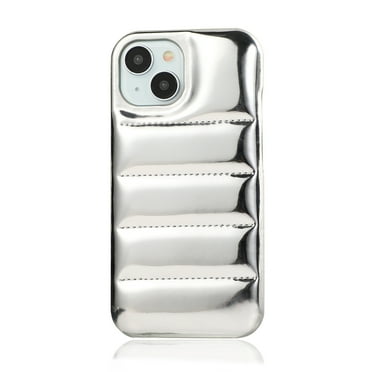 Mantto Puffer Phone Case for iPhone 13 Pro Max, Laser Glossy Down Jacket Touch Trendy Puffer Case for iPhone 13 Pro Max, Shockproof Scratch Resistant Slim Case for Women Men, Silver