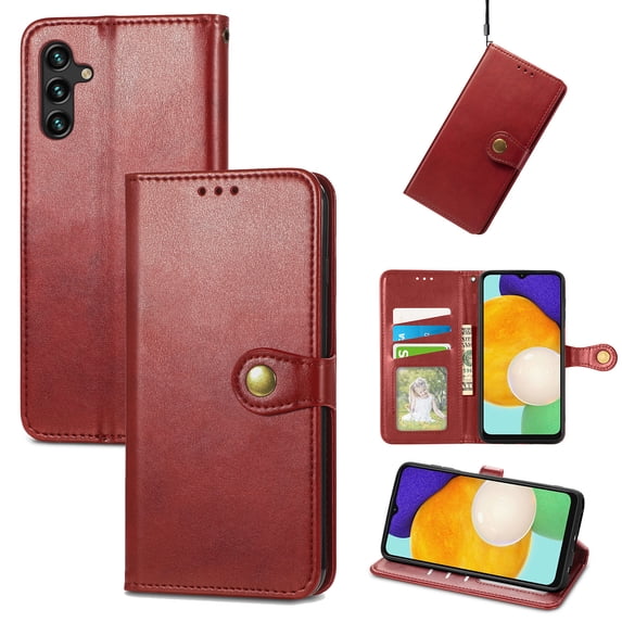 Mantto for Samsung A14 Wallet Case 5G with Card Holder Slots, Premium PU Leather Magnetic Flip Cover with Kickstand, Shockproof TPU Interior Case Compatible with Samsung Galaxy A14 5G, Red