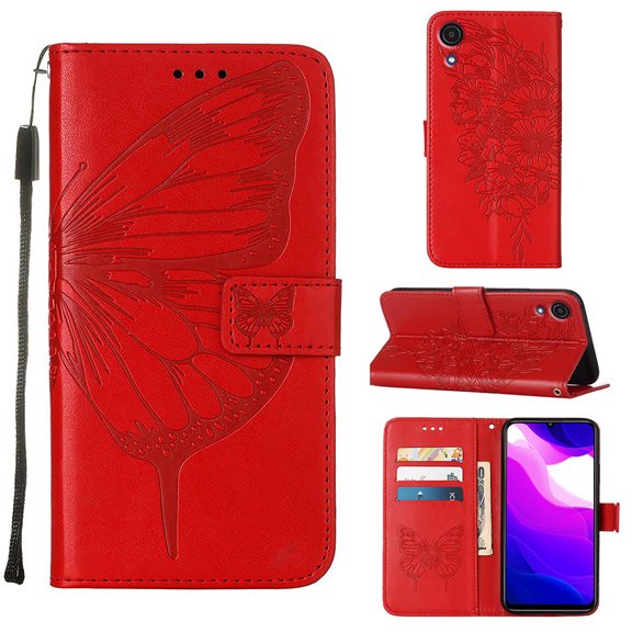 Mantto Samsung Galaxy A03 Core Case, Magnetic Folio Butterfly Embossed Wallet Case, Premium Leather Wrist Strap Credit Card Holder Slots Kickstand Shockproof Cover For Samsung Galaxy A03 Core,
Red