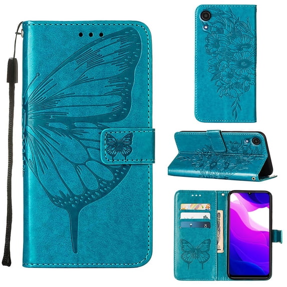 Mantto Samsung Galaxy A03 Core Case, Magnetic Folio Butterfly Embossed Wallet Case, Premium Leather Wrist Strap Credit Card Holder Slots Kickstand Shockproof Cover For Samsung Galaxy A03 Core,
Blue