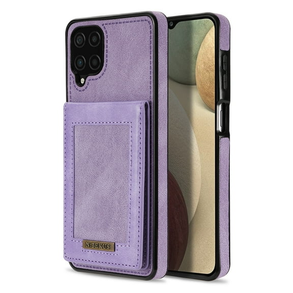 Mantto for Samsung Galaxy A12 5G Case,Luxury Synthetic Leather Back Shell Cover Phone Case with Card Holder Kickatand Compartment for Samsung Galaxy A12 5G, Purple