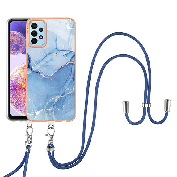 Mantto for Samsung Galaxy A13 4G Case, with Lanyard Adjustable Strap, Marble Pattern Soft TPU Bumper Hard PC Back Shockproof Protective Glossy Stylish Durable Phone Case for Women Girls,Blue