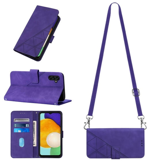 Mantto for Samsung Galaxy A13 5G 6.5 inch Crossbody Phone Case with Shoulder Strap,Magnetic Closure Folio Kickstand Card Slots Premium PU Leather Full Protection Shockproof Cover,Purple
