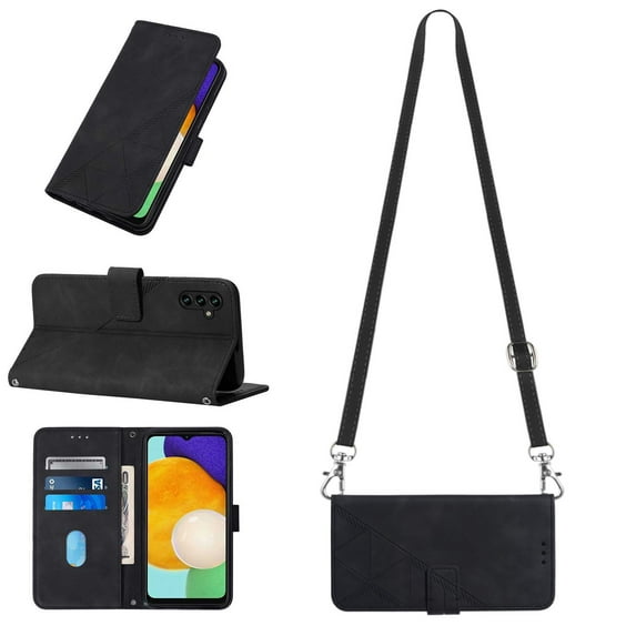Mantto for Samsung Galaxy A13 5G 6.5 inch Crossbody Phone Case with Shoulder Strap,Magnetic Closure Folio Kickstand Card Slots Premium PU Leather Full Protection Shockproof Cover,Black