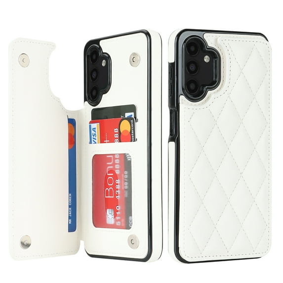 Mantto for Samsung Galaxy A13 5G Back Wallet Case, Card Slots Holder RFID Blocking Luxury PU Leather Shockproof Cover, Double Magnetic Buttons Kickstand Case,White