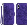 thumbnail image 1 of Mantto for Samsung Galaxy A14 5G 6.6 inch Wallet Case with Wrist Strap,Stylish Sunflower Embossed PU Leather Shockproof Protective Magnetic Flip Stand Card Slots Protective Phone Cover,Darkpurple, 1 of 11