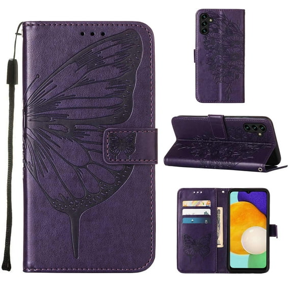 Mantto Samsung Galaxy A14 5G Case, Magnetic Folio Butterfly Embossed Wallet Case, Premium Leather Wrist Strap Credit Card Holder Slots Kickstand Shockproof Cover For Samsung Galaxy A14 5G,
Purple