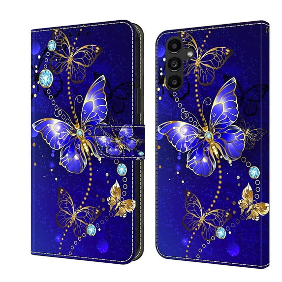 Mantto for Samsung Galaxy A14 5G Wallet Case for Women Men,Fashion Painted Pattern PU Leather Magnetic Clasp Flip Protective Case with Kickstand Card Slots Phone Case,Diamond Butterflies