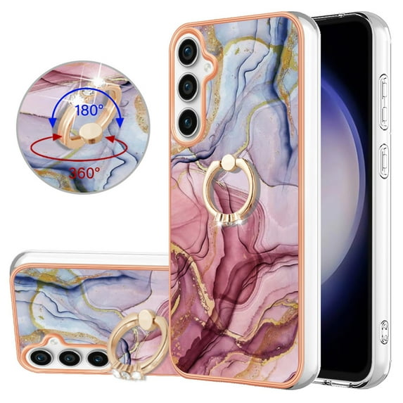 Mantto For Samsung Galaxy A15 Case,Ring Holder Stand Marble Pattern 3 in 1 Rugged Shockproof Hybrid Hard PC Soft Rubber Bumper Drop Protective Girls Women Boy Men Phone Cases,Rose