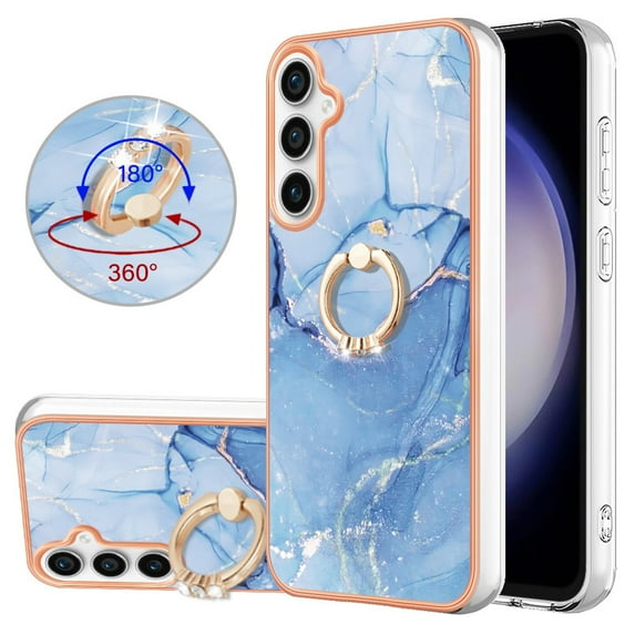 Mantto For Samsung Galaxy A15 Case,Ring Holder Stand Marble Pattern 3 in 1 Rugged Shockproof Hybrid Hard PC Soft Rubber Bumper Drop Protective Girls Women Boy Men Phone Cases,Blue