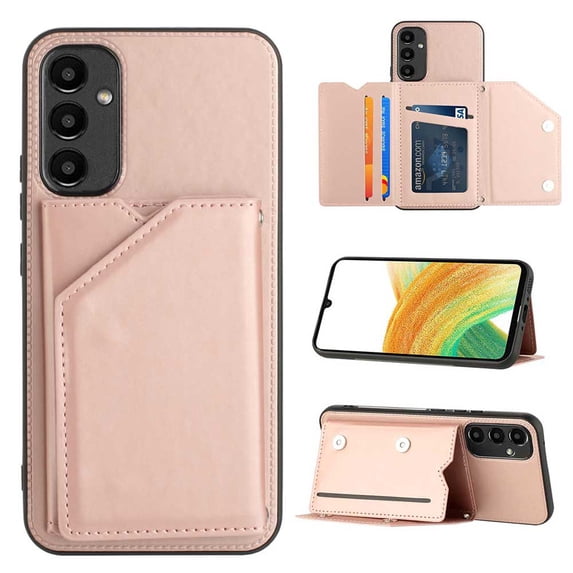 Mantto for Samsung Galaxy A15 Wallet Case, Double Magnetic Clasp Back Flip Kickstand with RFID Blocking Credit Card Holder Folio Durable Leather Phone Cases for Women Men Girls,Rosegold