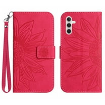 Mantto for Samsung Galaxy A15 Wallet Case with Wrist Strap,Stylish Sunflower Embossed PU Leather Shockproof Protective Magnetic Flip Stand Card Slots Protective Phone Cover,Rose
