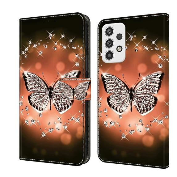 Mantto for Samsung Galaxy A23 5G Wallet Case for Women Men,Fashion Painted Pattern PU Leather Magnetic Clasp Flip Protective Case with Kickstand Card Slots Phone Case,Crystal Butterfly