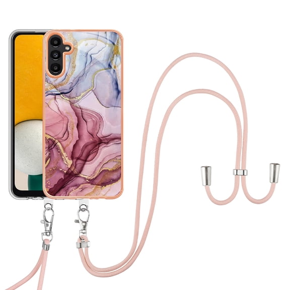 Mantto for Samsung Galaxy A25 5G Case, with Lanyard Adjustable Strap, Marble Pattern Soft TPU Bumper Hard PC Back Shockproof Protective Glossy Stylish Durable Phone Case for Women Girls,Rose-carmine