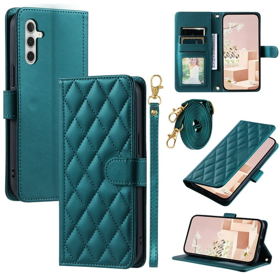 Mantto for Samsung Galaxy A25 5G Wallet Case with Detachable Wrist Strap & Shoulder Strap,Shockproof Luxury PU Leather Purse Credit Card Slots Magnetic Flip Kickstand Crossbody Phone Case, Green