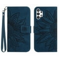 thumbnail image 1 of Mantto for Samsung Galaxy A32 5G 6.5 inch Wallet Case with Wrist Strap,Stylish Sunflower Embossed PU Leather Shockproof Protective Magnetic Clasp Flip Stand Card Slots Phone Cover,Inkblue, 1 of 10