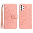 thumbnail image 1 of Mantto for Samsung Galaxy A32 5G 6.5 inch Wallet Case with Wrist Strap,Stylish Sunflower Embossed PU Leather Shockproof Protective Magnetic Clasp Flip Stand Card Slots Phone Cover,Pink, 1 of 10