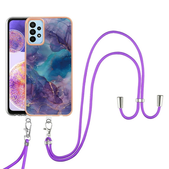 Mantto for Samsung Galaxy A32 5G Case, with Lanyard Adjustable Strap, Marble Pattern Soft TPU Bumper Hard PC Back Shockproof Protective Glossy Stylish Durable Phone Case for Women Girls,Purple