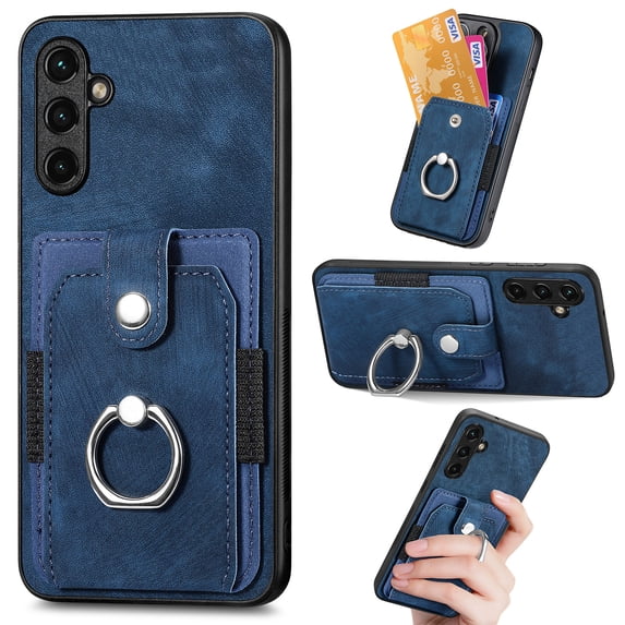 Mantto for Samsung Galaxy A35 Back Wallet Case,with Elastic Card Holder,Shockproof PU Leather 360° Rotation Ring Kickstand Support Magnetic Car Mount Phone Case for Women Men,Blue