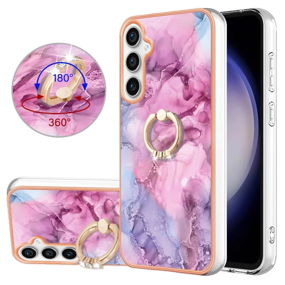 Mantto For Samsung Galaxy A35 Case,Ring Holder Stand Marble Pattern 3 in 1 Rugged Shockproof Hybrid Hard PC Soft Rubber Bumper Drop Protective Girls Women Boy Men Phone Cases,Pink