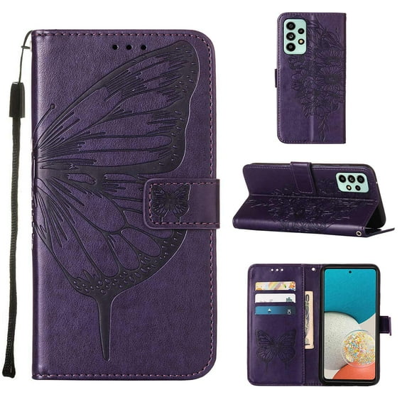 Mantto Samsung Galaxy A53 5G Case, Magnetic Folio Butterfly Embossed Wallet Case, Premium Leather Wrist Strap Credit Card Holder Slots Kickstand Shockproof Cover For Samsung Galaxy A53 5G,
Purple
