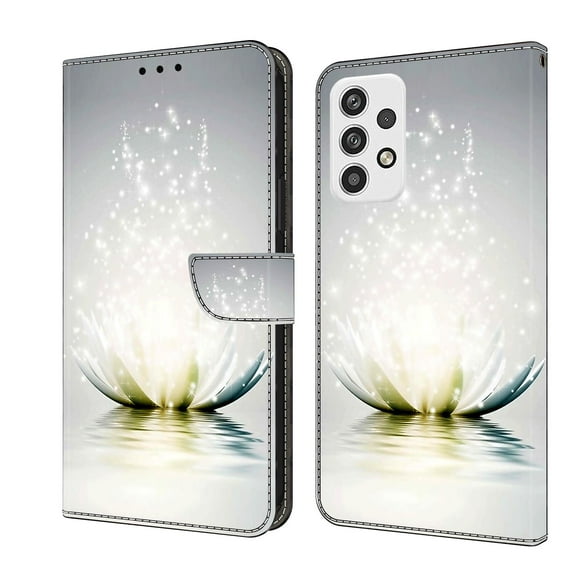 Mantto for Samsung Galaxy A53 5G Wallet Case for Women Men,Fashion Painted Pattern PU Leather Magnetic Clasp Flip Protective Case with Kickstand Card Slots Phone Case,Lamplight Lotus