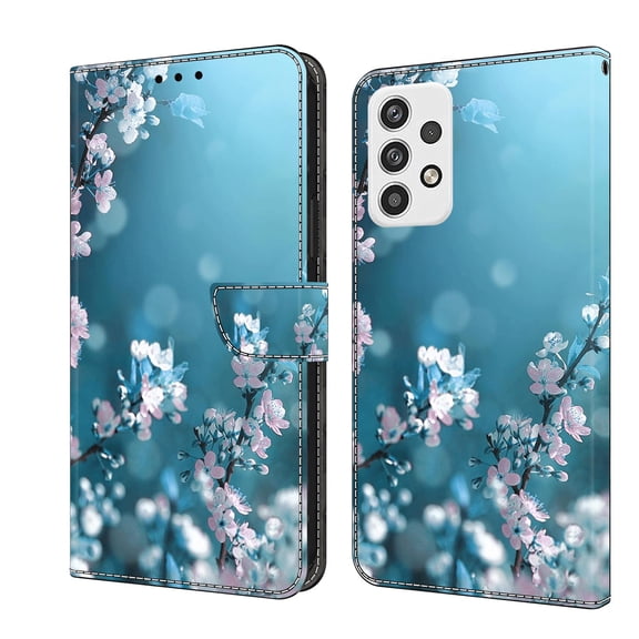 Mantto for Samsung Galaxy A53 5G Wallet Case for Women Men,Fashion Painted Pattern PU Leather Magnetic Clasp Flip Protective Case with Kickstand Card Slots Phone Case,Plum Blossom