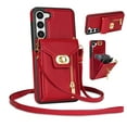 thumbnail image 1 of Mantto for Samsung Galaxy A54 5G Back Zipper Wallet Case with Detachable Shoulder Strap,Luxury Metal Buckle Card Slots Shockproof Premium PU Leather Stand Crossbody Phone Case for Women Men,Red, 1 of 7