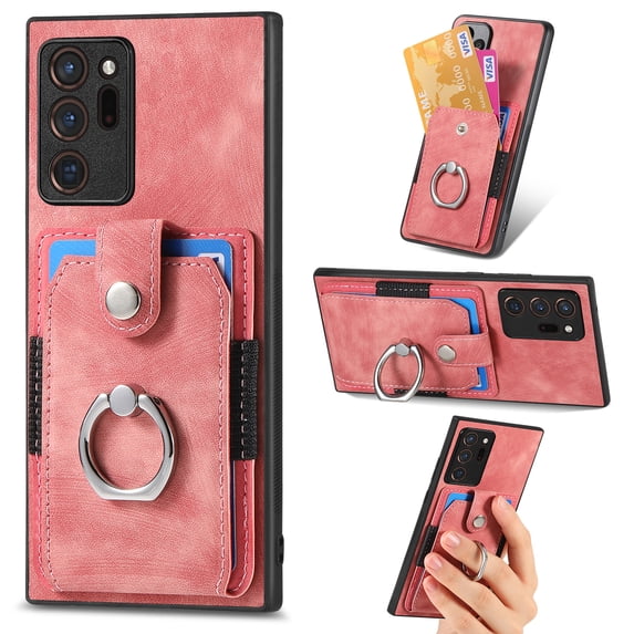Mantto for Samsung Galaxy Note 20 Ultra Back Wallet Case,with Elastic Card Holder,Shockproof PU Leather 360° Rotation Ring Kickstand Support Magnetic Car Mount Phone Case for Women Men,Pink