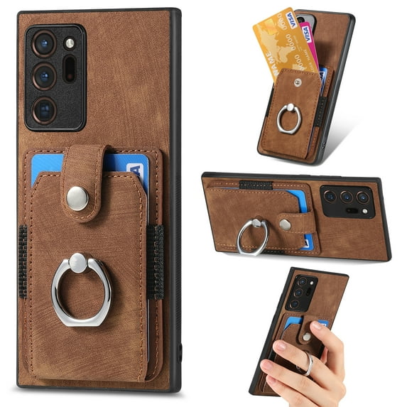 Mantto for Samsung Galaxy Note 20 Ultra Back Wallet Case,with Elastic Card Holder,Shockproof PU Leather 360° Rotation Ring Kickstand Support Magnetic Car Mount Phone Case for Women Men,Brown