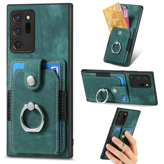 Mantto for Samsung Galaxy Note 20 Ultra Back Wallet Case,with Elastic Card Holder,Shockproof PU Leather 360° Rotation Ring Kickstand Support Magnetic Car Mount Phone Case for Women Men,Green