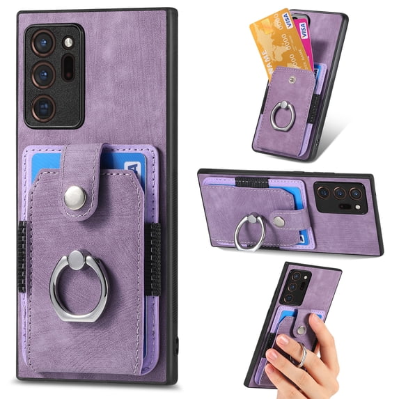 Mantto for Samsung Galaxy Note 20 Ultra Back Wallet Case,with Elastic Card Holder,Shockproof PU Leather 360° Rotation Ring Kickstand Support Magnetic Car Mount Phone Case for Women Men,Purple