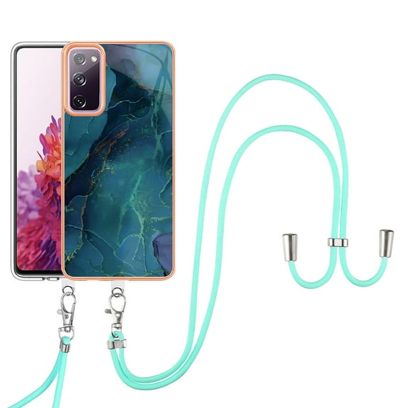 Mantto for Samsung Galaxy S20 FE Case, with Lanyard Adjustable Strap, Marble Pattern Soft TPU Bumper Hard PC Back Shockproof Protective Glossy Stylish Durable Phone Case for Women Girls,Green