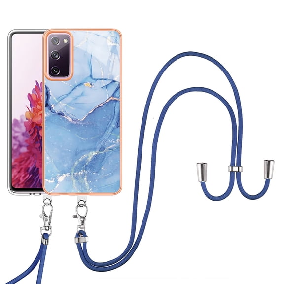 Mantto for Samsung Galaxy S20 FE Case, with Lanyard Adjustable Strap, Marble Pattern Soft TPU Bumper Hard PC Back Shockproof Protective Glossy Stylish Durable Phone Case for Women Girls,Blue