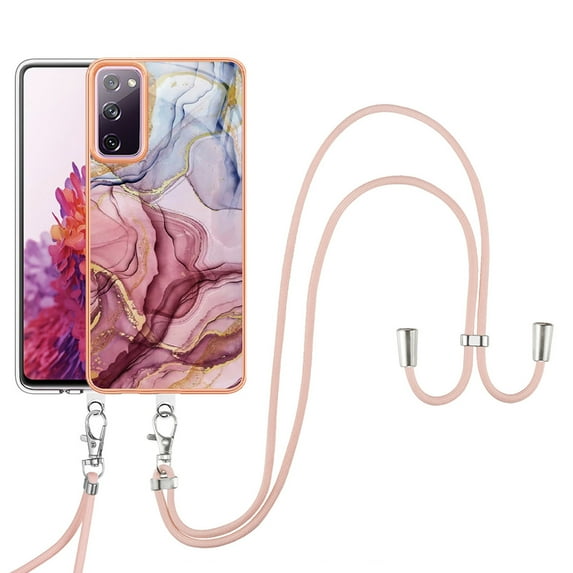 Mantto for Samsung Galaxy S20 FE Case, with Lanyard Adjustable Strap, Marble Pattern Soft TPU Bumper Hard PC Back Shockproof Protective Glossy Stylish Durable Phone Case for Women Girls,Rose-carmine