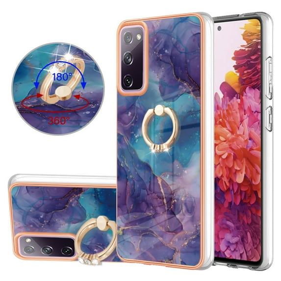 Mantto For Samsung Galaxy S20 FE Case,Ring Holder Stand Marble Pattern 3 in 1 Rugged Shockproof Hybrid Hard PC Soft Rubber Bumper Drop Protective Girls Women Boy Men Phone Cases,Purple