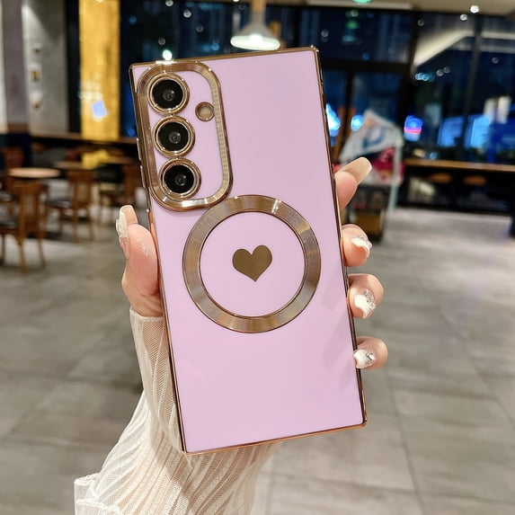 Mantto for Samsung Galaxy S20 FE Magnetic Case, Luxury Plating Edge Love Heart Pattern Cover Compatible with MagSafe Soft TPU Bumper Anti-Scratch Shockproof Protective Phone Case,Lightpurple
