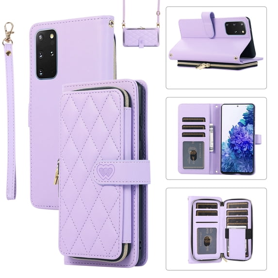 Mantto for Samsung Galaxy S20+ Wallet Case,Crossbody Phone Case PU Leather Zipper with Wrist Strap & Shoulder Strap Flip Cover Credit Card Holder Magnetic Shockproof Protective Case,Purple