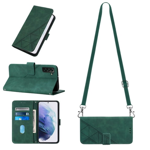 Mantto for Samsung Galaxy S21 FE 5G 6.4 inch Crossbody Phone Case with Shoulder Strap,Magnetic Closure Folio Kickstand Card Slots Premium PU Leather Full Protection Shockproof Cover,Darkgreen