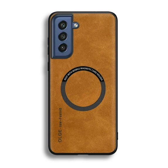 Mantto for Samsung Galaxy S21 FE Case Compatible with MagSafe Charging, Vegan PU Leather Slim Classic Luxury Elegant Thin Drop Protection Protective Cover for Samsung Galaxy S21 FE, Brown