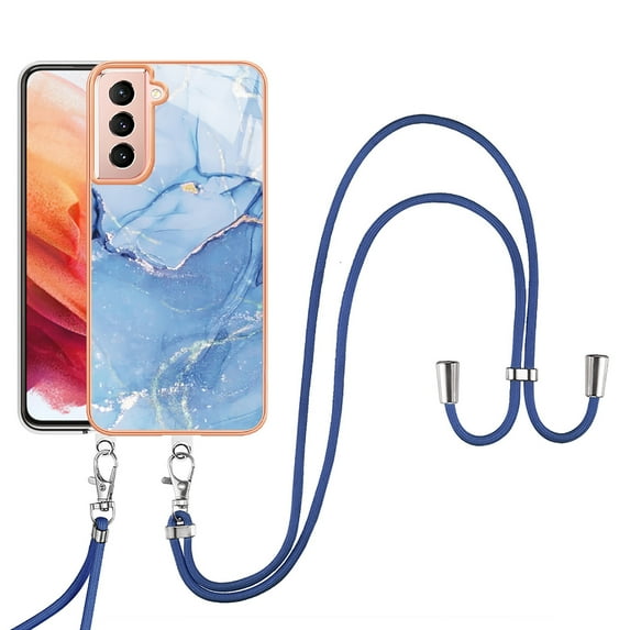 Mantto for Samsung Galaxy S21 Plus Case, with Lanyard Adjustable Strap, Marble Pattern Soft TPU Bumper Hard PC Back Shockproof Protective Glossy Stylish Durable Phone Case for Women Girls,Blue