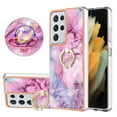 thumbnail image 1 of Mantto For Samsung Galaxy S21 Ultra Case,Ring Holder Stand Marble Pattern 3 in 1 Rugged Shockproof Hybrid Hard PC Soft Rubber Bumper Drop Protective Girls Women Boy Men Phone Cases,Pink, 1 of 6