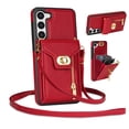 thumbnail image 1 of Mantto for Samsung Galaxy S22 Back Zipper Wallet Case with Detachable Shoulder Strap,Luxury Metal Buckle Card Slots Shockproof Premium PU Leather Stand Crossbody Phone Case for Women Men,Red, 1 of 7