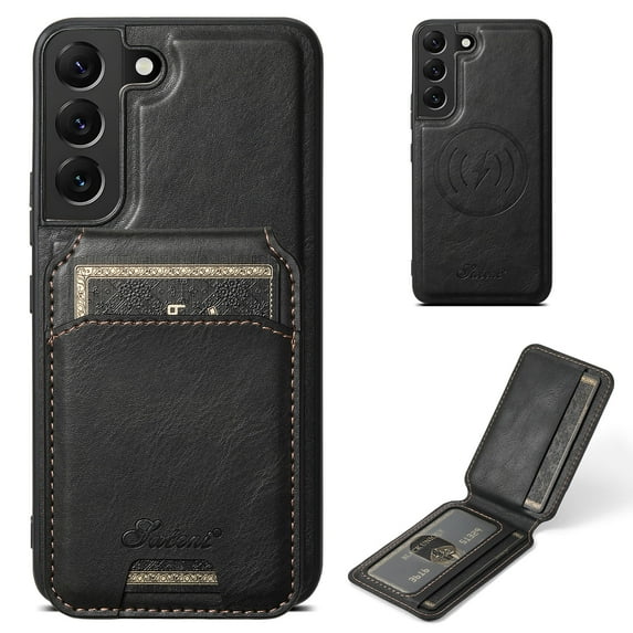 Mantto for Samsung Galaxy S22 Detachable 2-in-1 Case with Card Pocket,Compatible with Magsafe Wireless Charging,Shockproof Premium PU Leather Credit Card Slots Kickstand Phone Case,Black