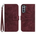 thumbnail image 1 of Mantto for Samsung Galaxy S22 Plus 6.6 inch Wallet Case with Wrist Strap,Stylish Sunflower Embossed PU Leather Shockproof Protective Magnetic Flip Stand Card Slots Protective Phone Cover,Winered, 1 of 10